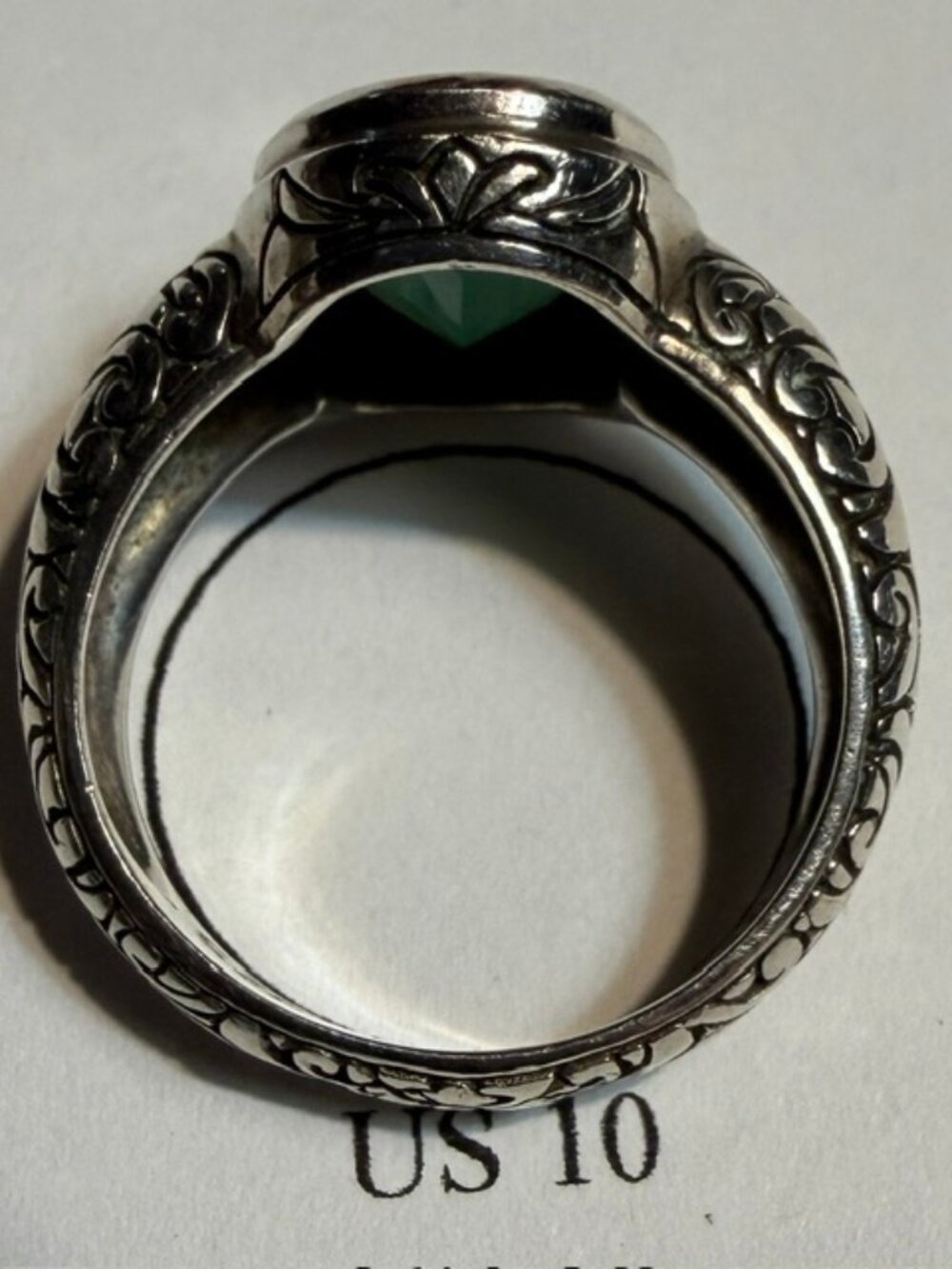Vintage Sterling Ring Rose Cut Green Chalcedony Janice Girardi Designs Size 10 - Picture 13 of 13